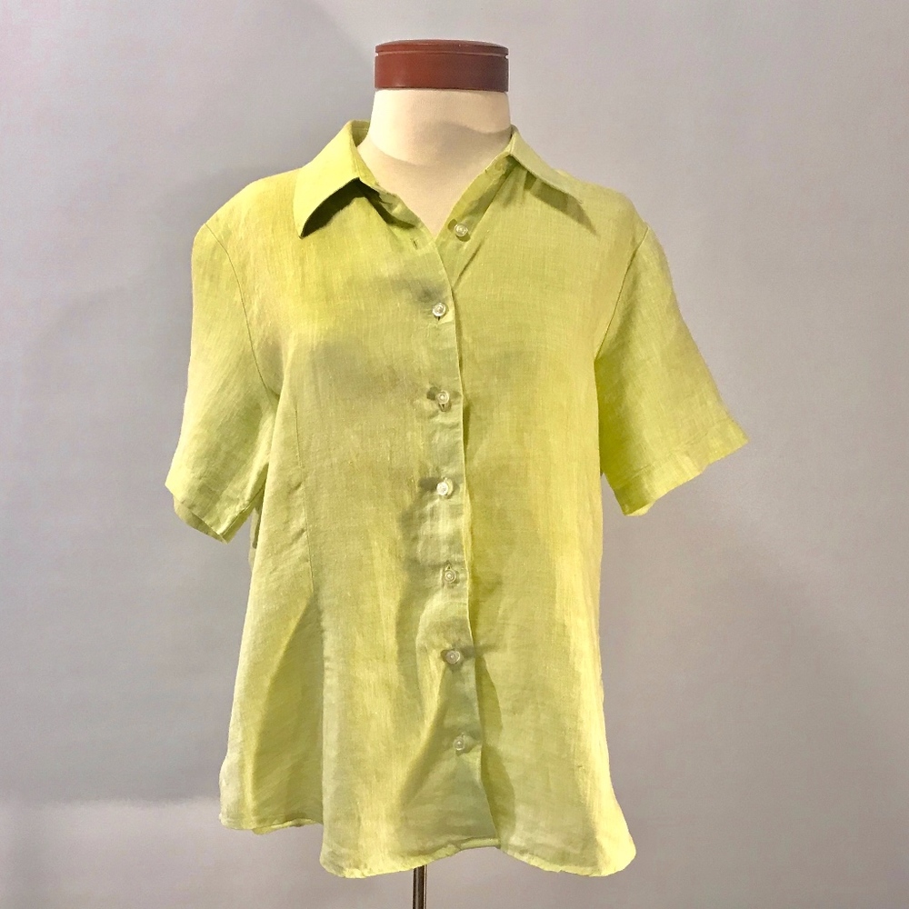 Lands End Linen short sleeve botton-up shirt 14